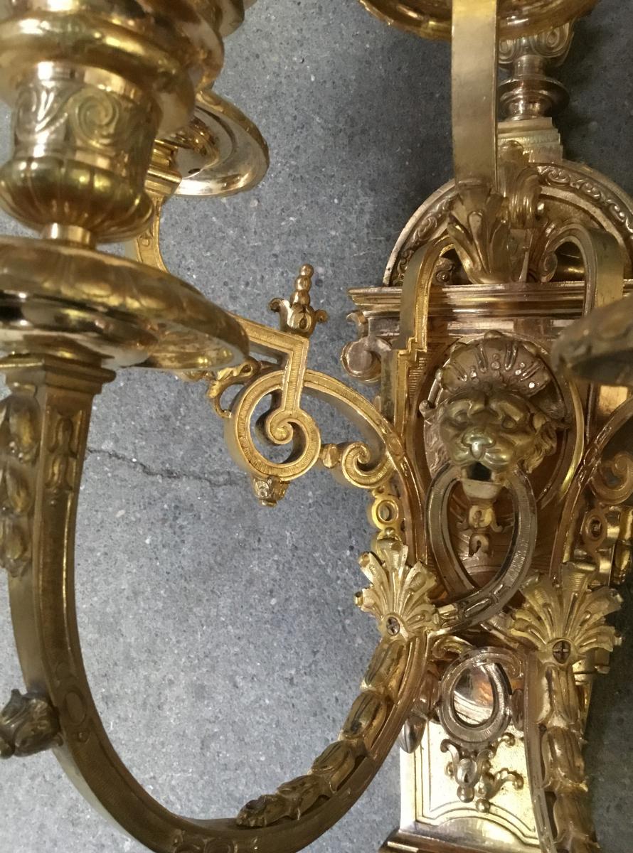 Paire d'appliques en bronze doré, de style Louis XIV-photo-2