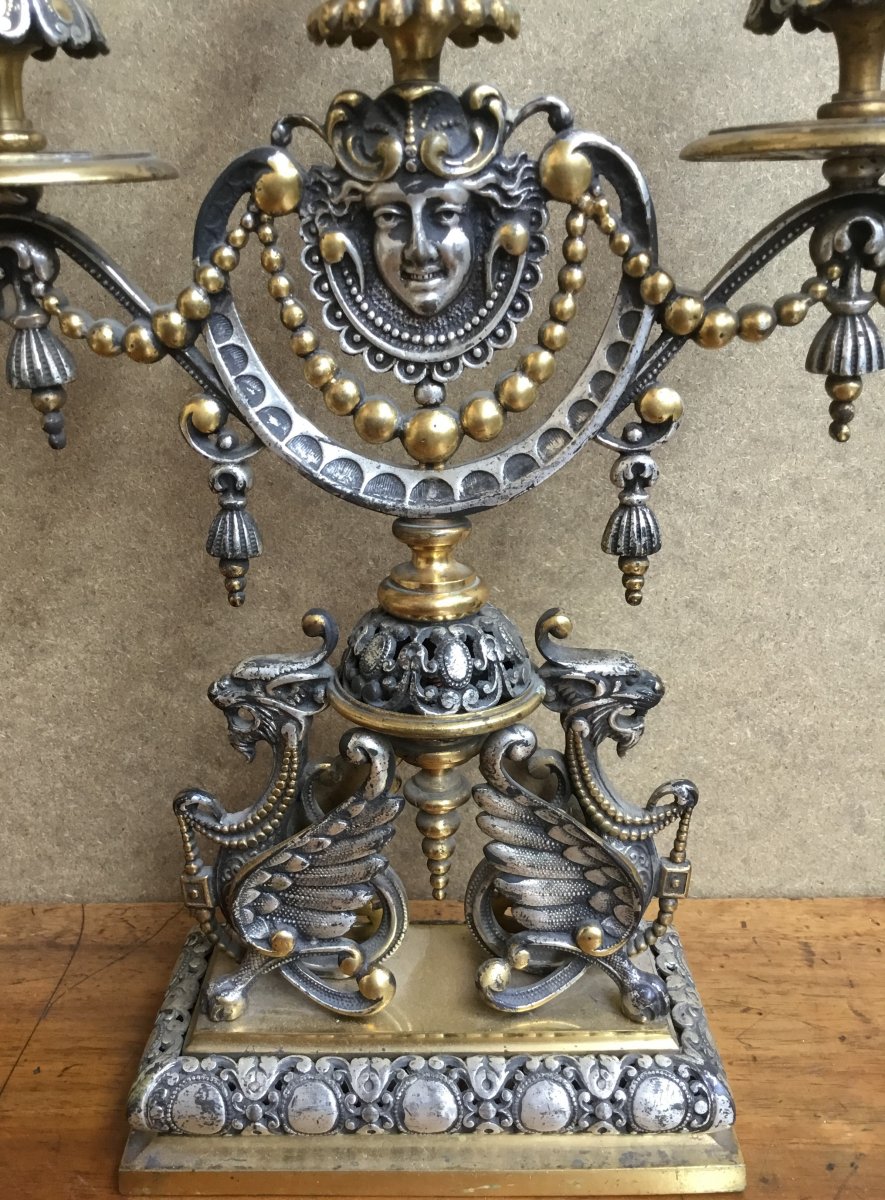 Garniture de cheminée en bronze, XIXème siècle-photo-4