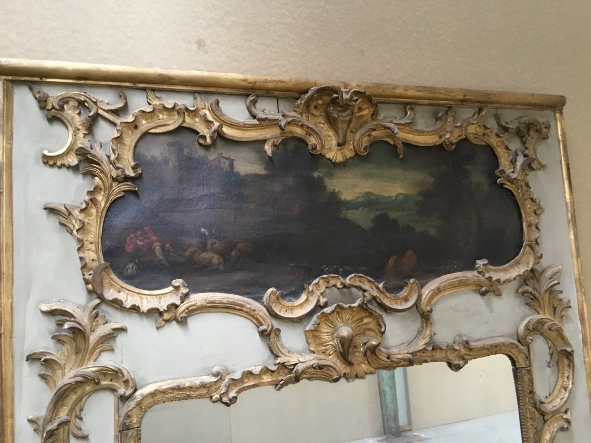 Trumeau en bois sculpté, doré et laqué, XVIIIème siècle-photo-2