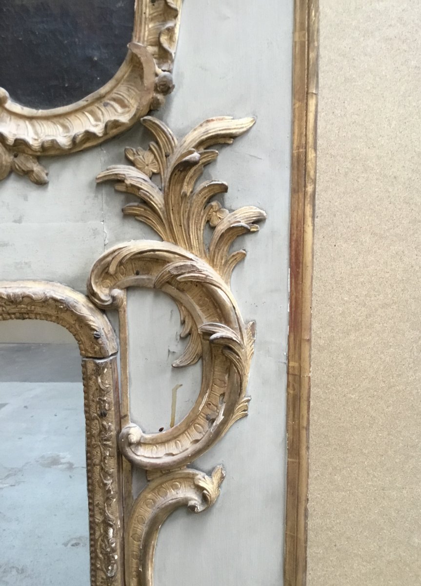 Trumeau en bois sculpté, doré et laqué, XVIIIème siècle-photo-4