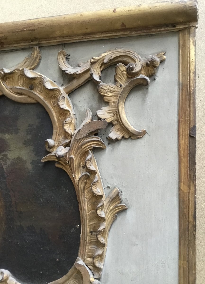 Trumeau en bois sculpté, doré et laqué, XVIIIème siècle-photo-1