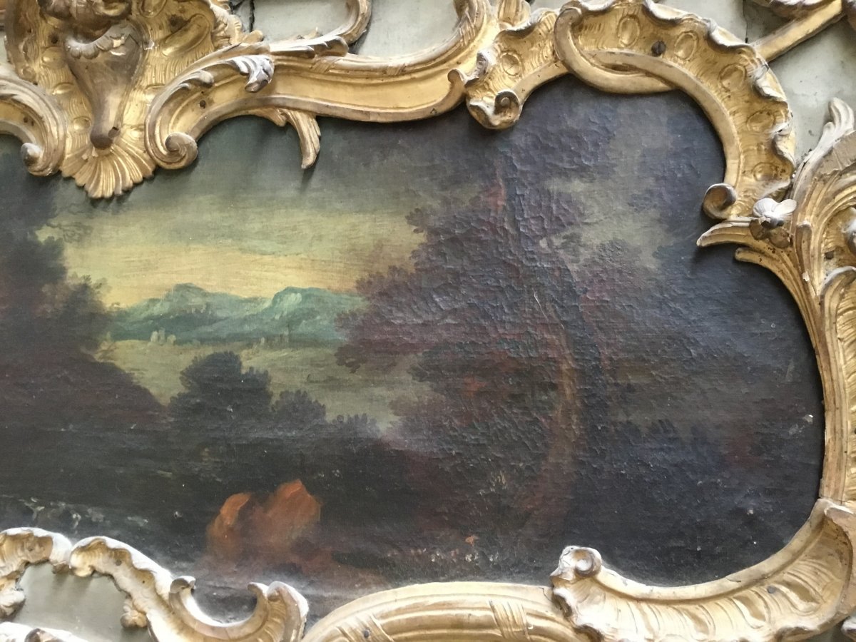 Trumeau en bois sculpté, doré et laqué, XVIIIème siècle-photo-4