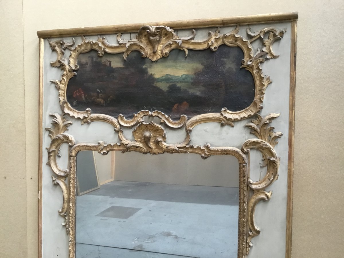 Trumeau en bois sculpté, doré et laqué, XVIIIème siècle-photo-6
