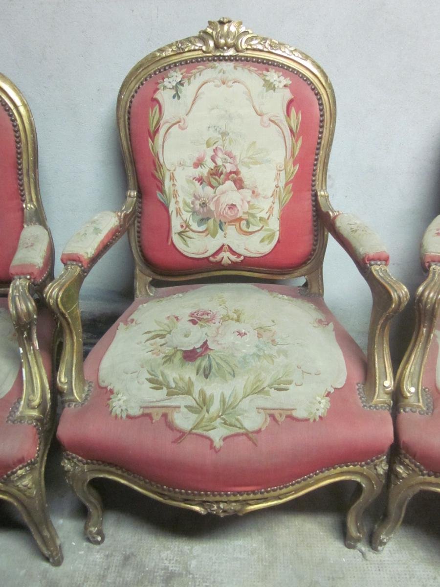 Suite Of Four Louis XV Style Armchairs, 19th Century-photo-2