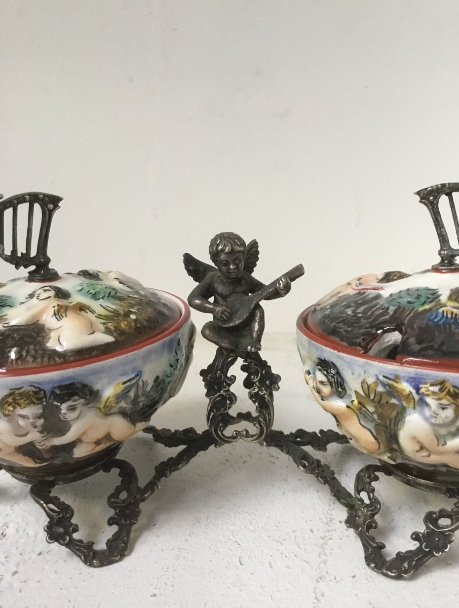 Capodimonte: Pair Of Salt Cellars, 19th Century-photo-1