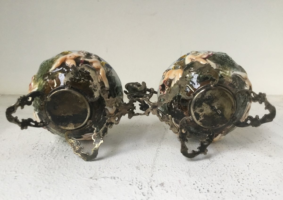 Capodimonte: Pair Of Salt Cellars, 19th Century-photo-3
