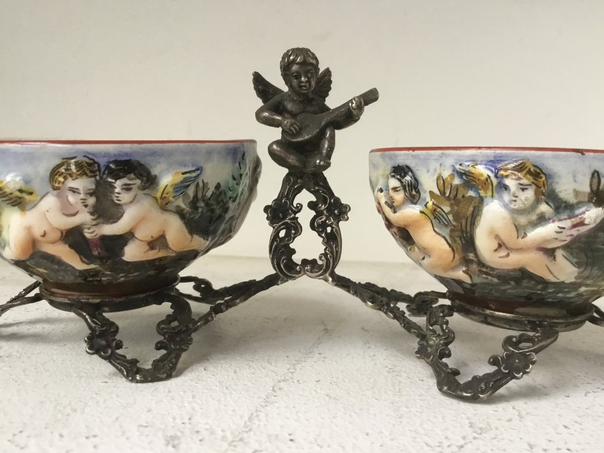 Capodimonte: Pair Of Salt Cellars, 19th Century-photo-6