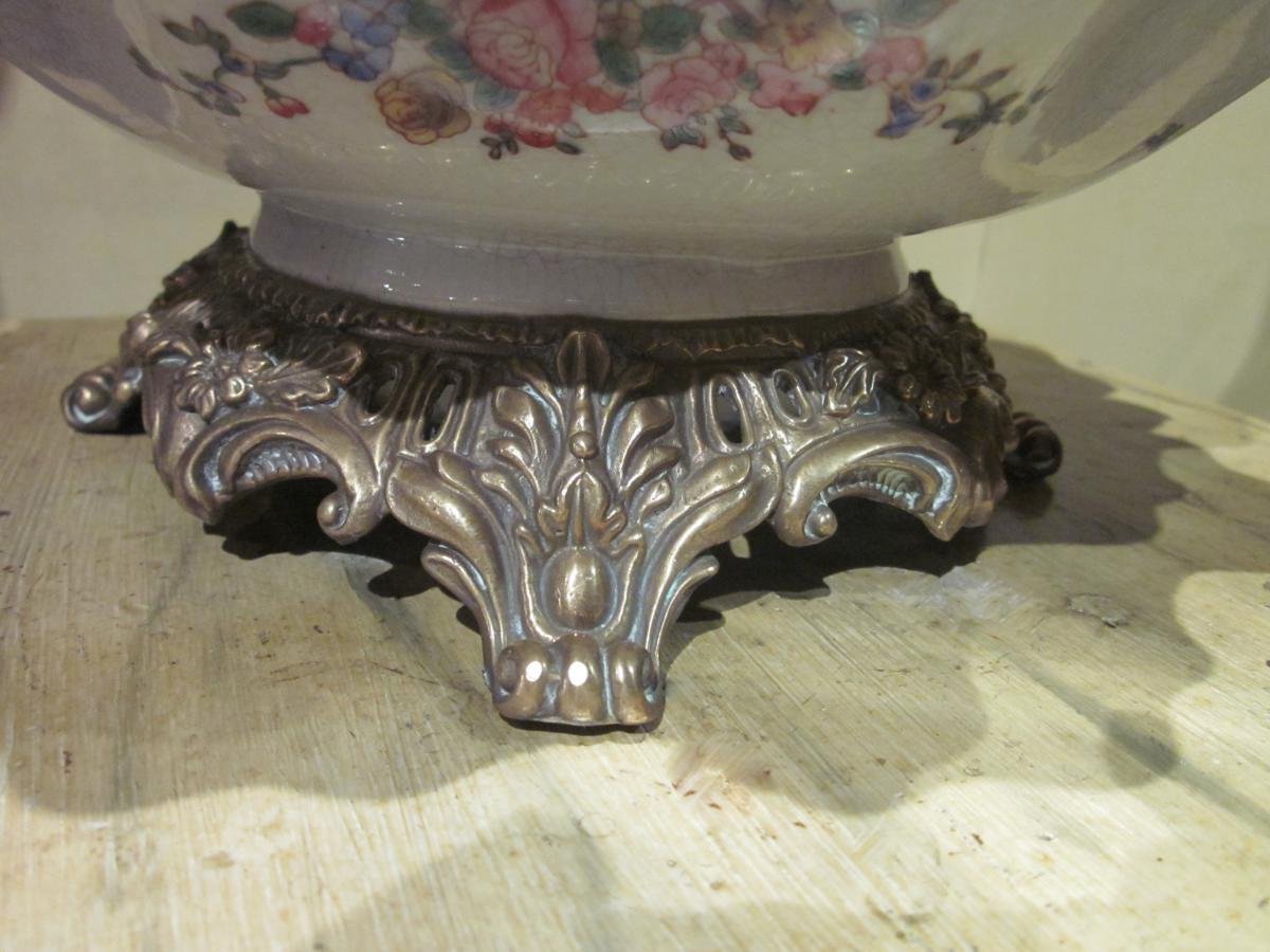 Coupe en faïence, monture à décor d'oiseaux-photo-4