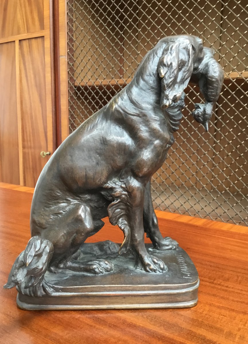 PAUTROT Ferdinand (1832-1874) - Deux chiens avec gibier, en bronze-photo-6