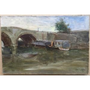 FRICK Paul de (1864-1935) - Barges à quai