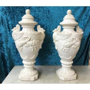Pair Of White Marble Vases