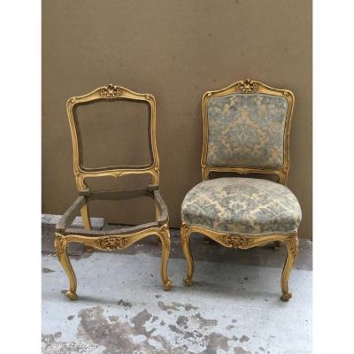 Pair Of Louis XV Style Chairs, Gilded Wood