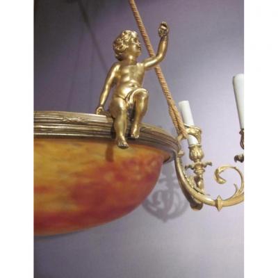 DAUM Nancy - Lustre en bronze doré (détail)