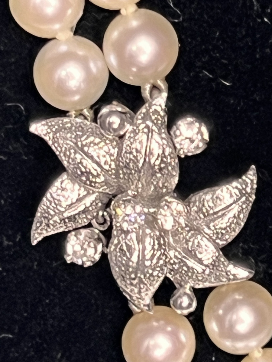 Collier Double Rangs Asymétrique 157 Perles De Culture Fermoir Or Et Diamants 46 Cm-photo-3