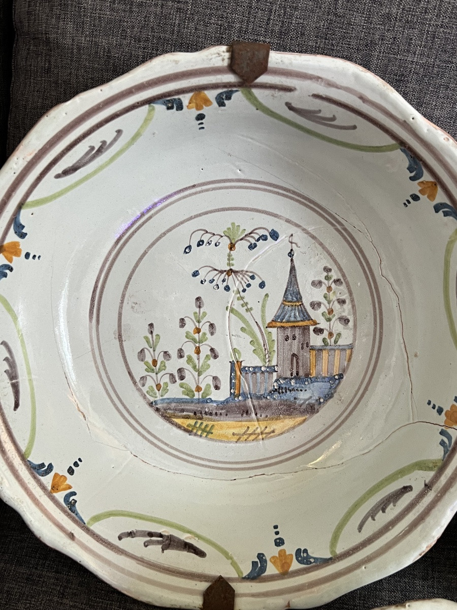 Lot De 3 Saladiers En Faience De Nevers 18n Eme Siècle-photo-2