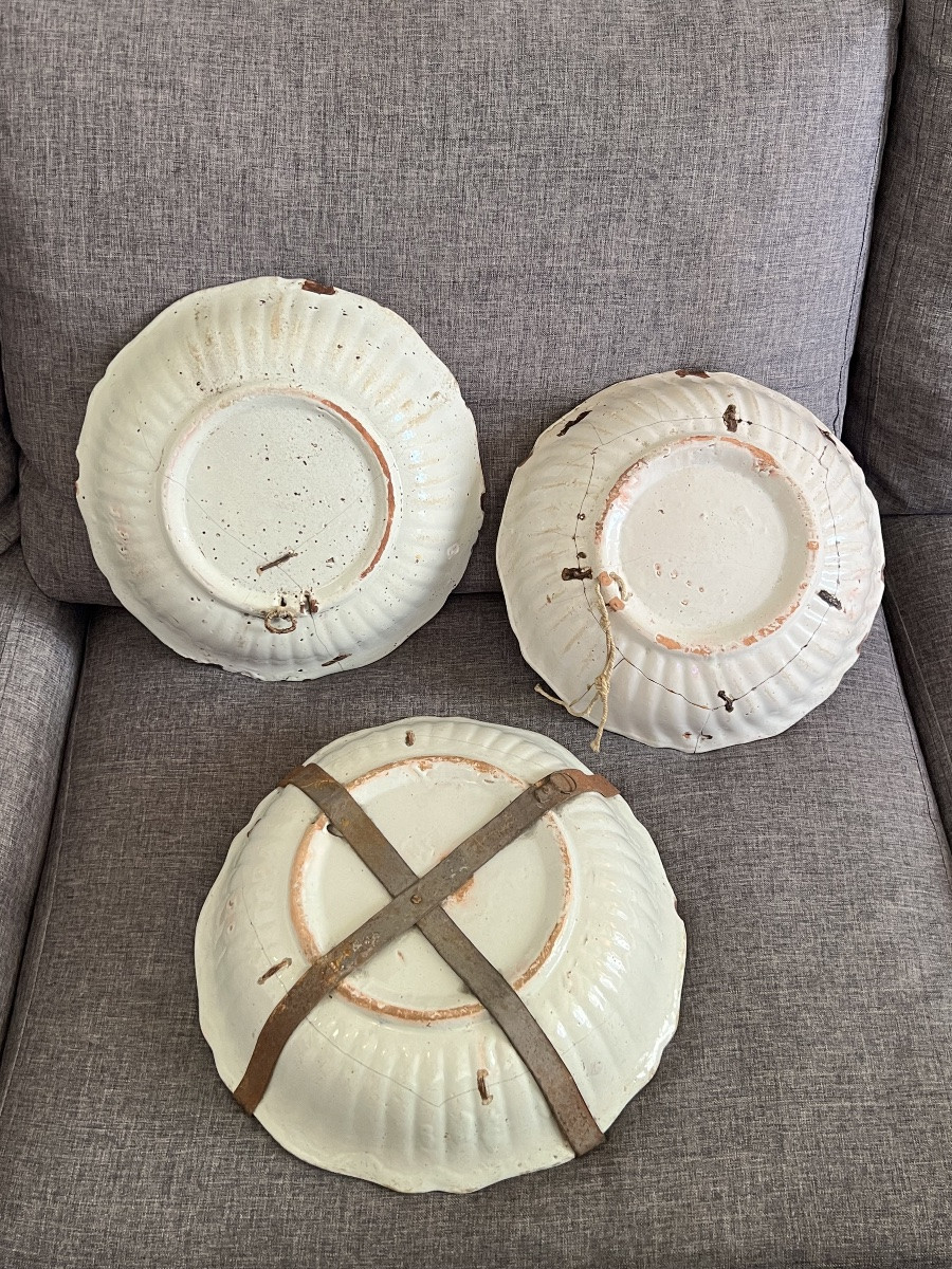 Lot De 3 Saladiers En Faience De Nevers 18n Eme Siècle-photo-1