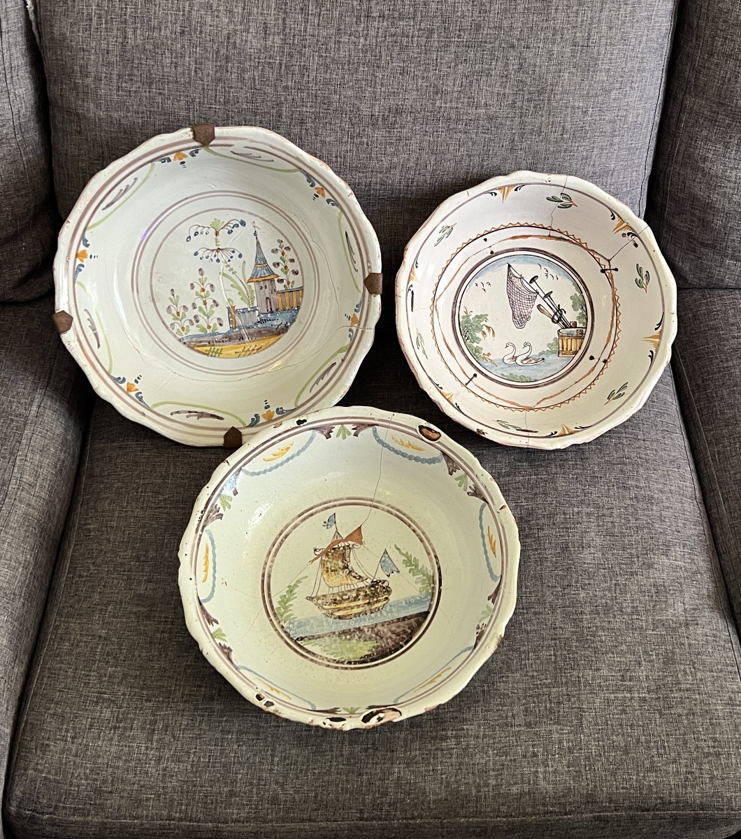Lot De 3 Saladiers En Faience De Nevers 18n Eme Siècle
