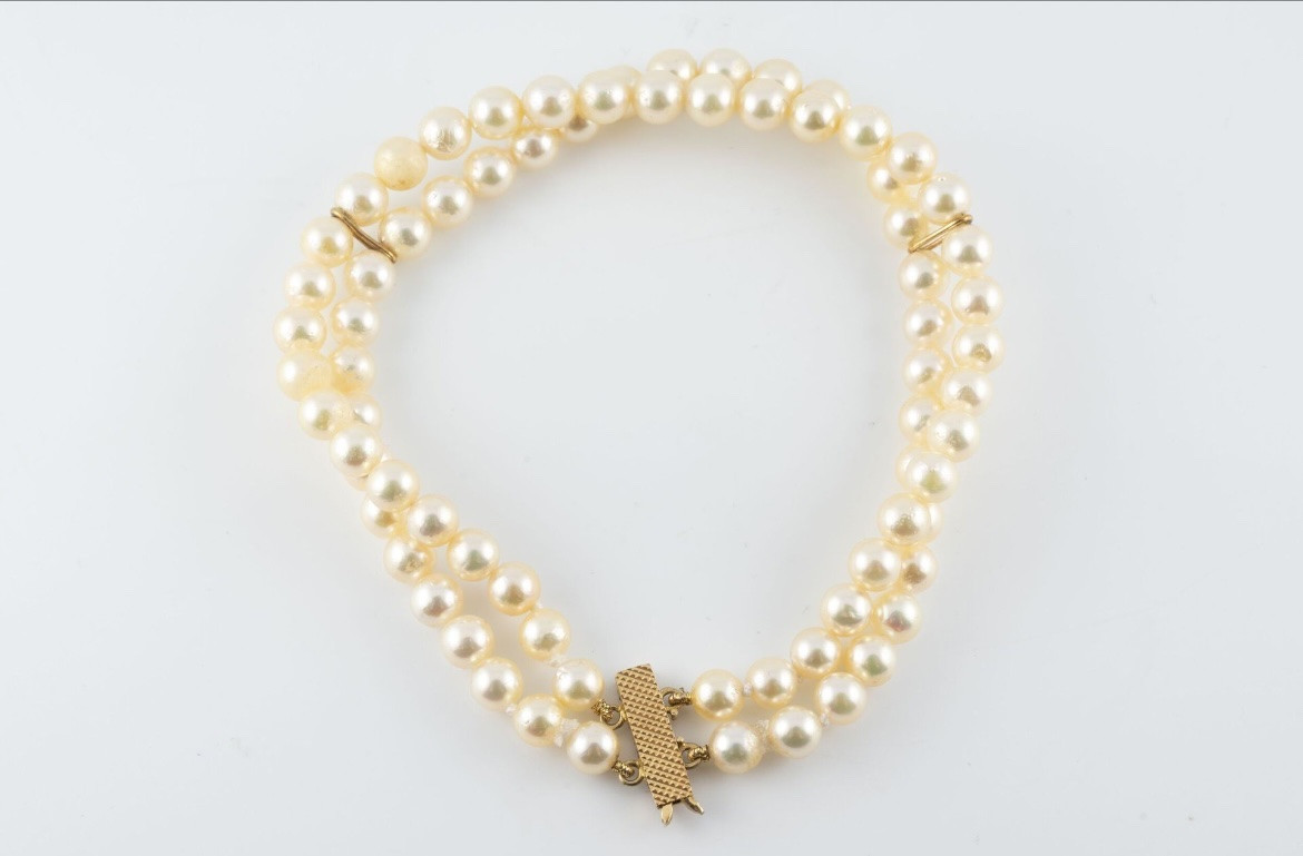 Jewelry Bracelet 2 Rows Of Cultured Pearls 18k Gold Clasp 18 Cm-photo-2
