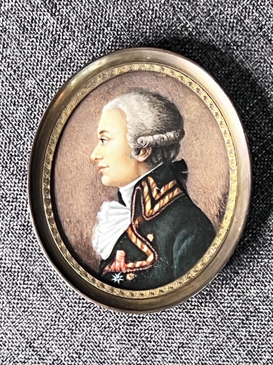 Portrait Painting Miniature General Du Mouriez XIX Eme