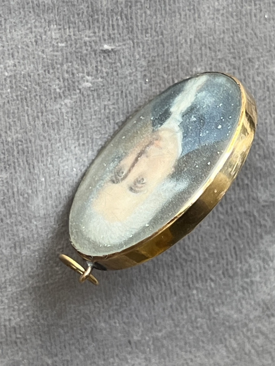 MINIATURE PORTRAIT HOMME  SUR IVOIRE 18 EME SIECLE CADRE OR 24K -photo-2