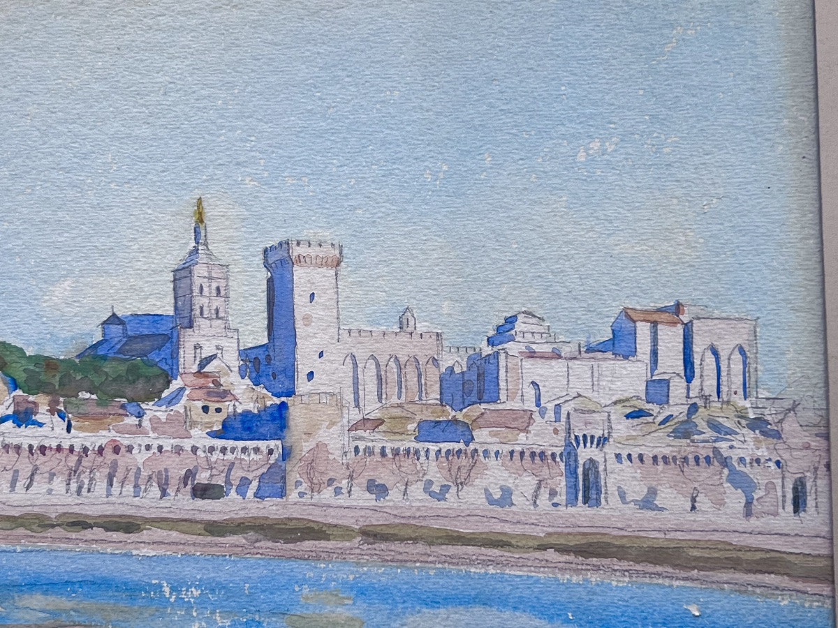 Avignon Riverbank Landscape - Watercolor By Delettrez -photo-4