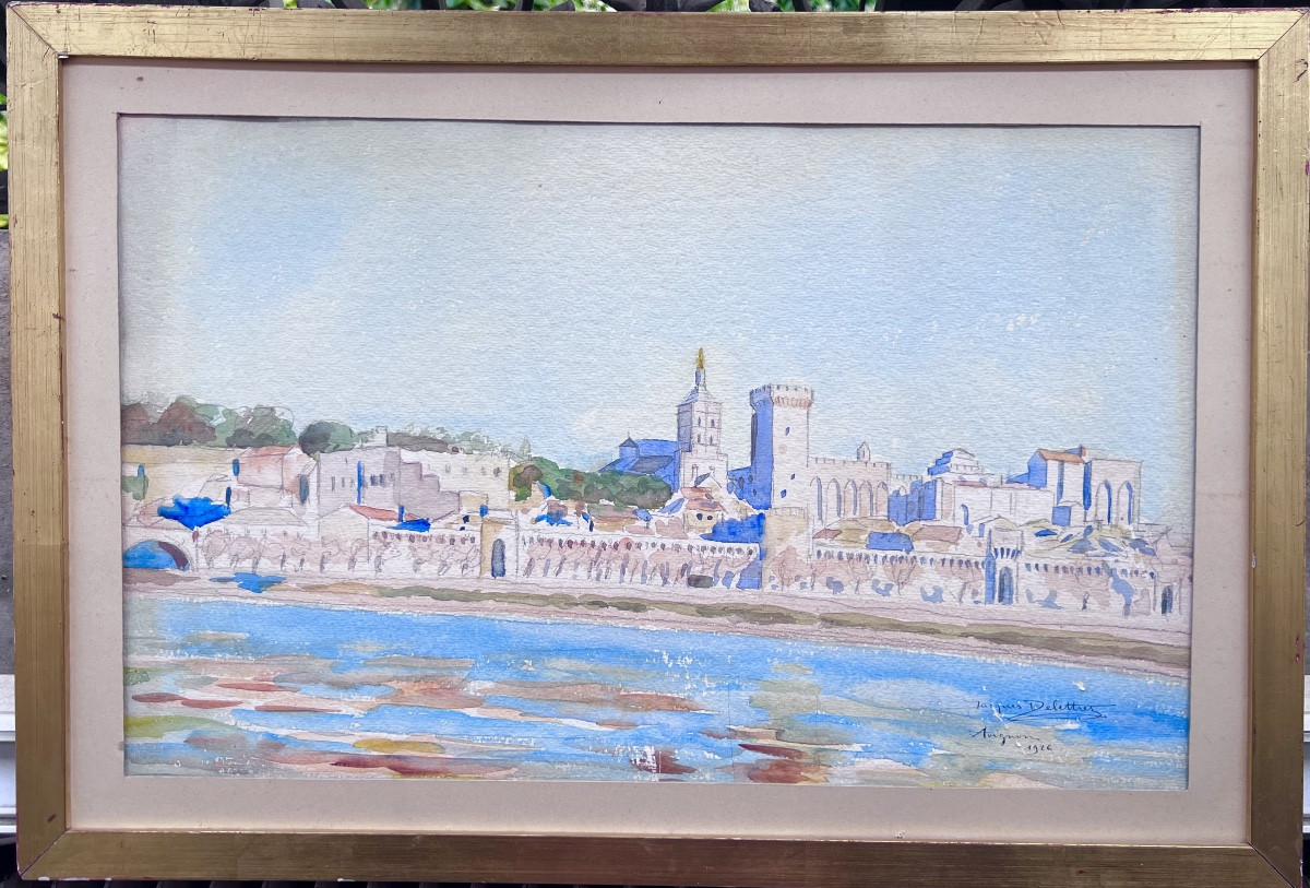 Avignon Riverbank Landscape - Watercolor By Delettrez 