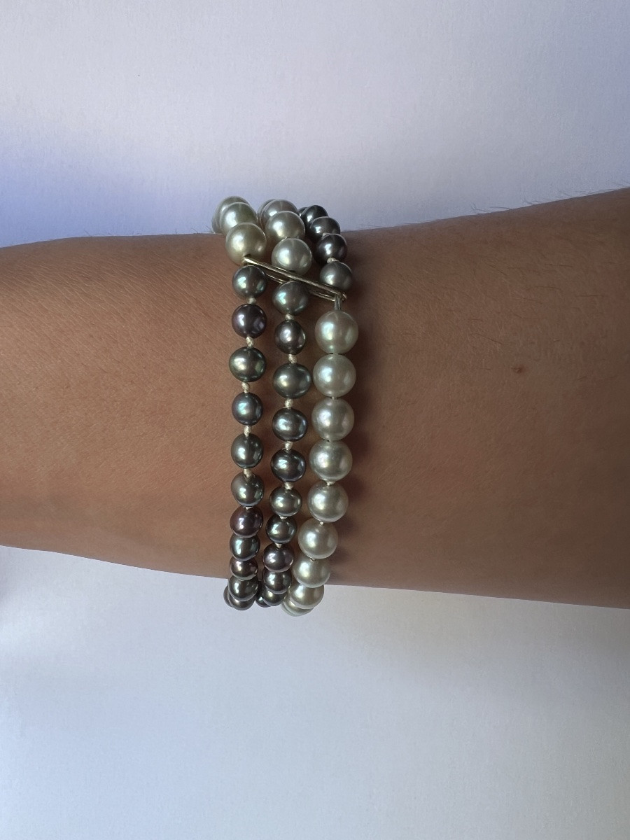 Bracelet 3 Rangs Perles De Tahiti Mers Du Sud Fermoir Or 18k 19 Cm-photo-4