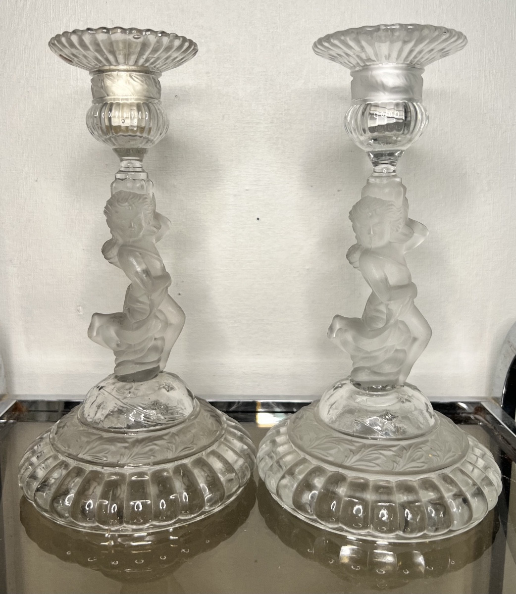 Pair Of Portieux Crystal Candlesticks (baccarat Saint Louis)