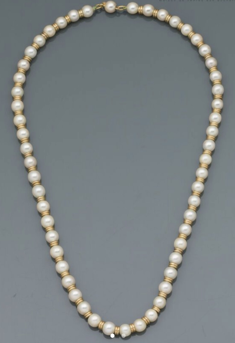 Collier 54 Perles De Culture Akoya Anneaux Et Fermoir Or 18k 42,5 Cm