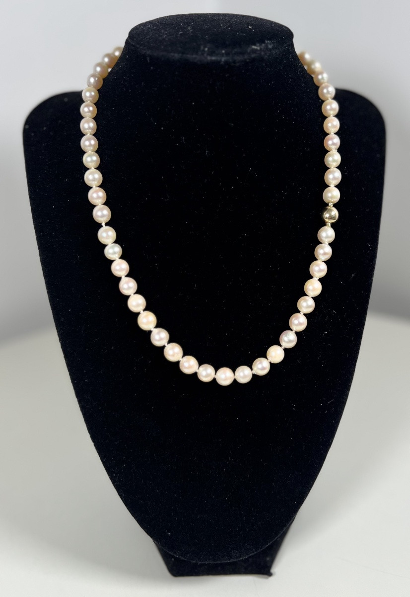 COLLIER CHOKER 54 PERLES DE CULTURE BLANCHE 46 CM FERMOIR OR-photo-2