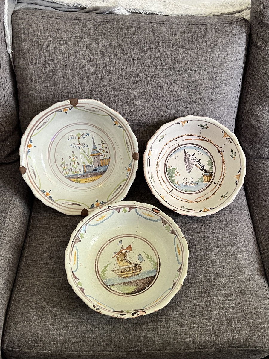 Lot De 3 Saladiers En Faience De Nevers 18n Eme Siècle