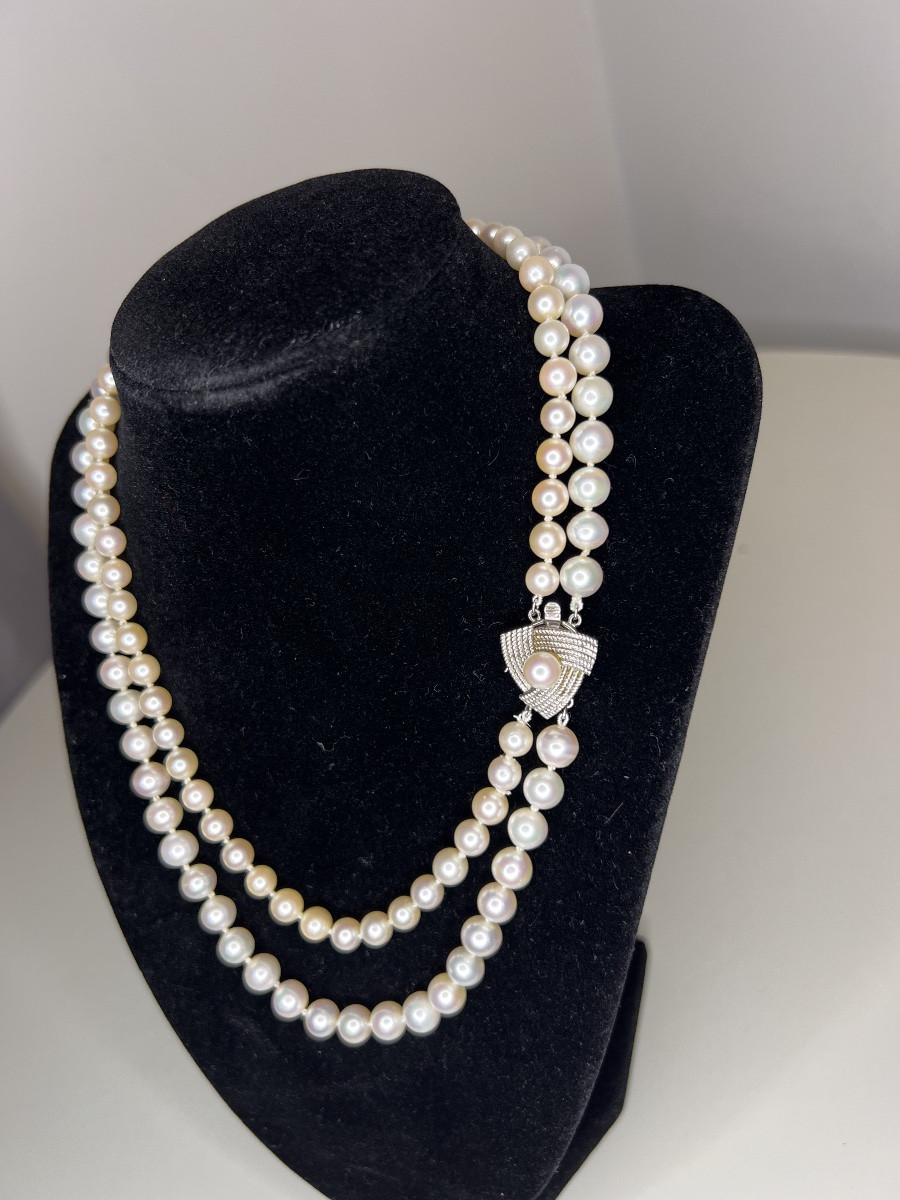 Collier Choker Double Rangs 109 Perles De Culture Fermoir Argent 42 Cm-photo-2