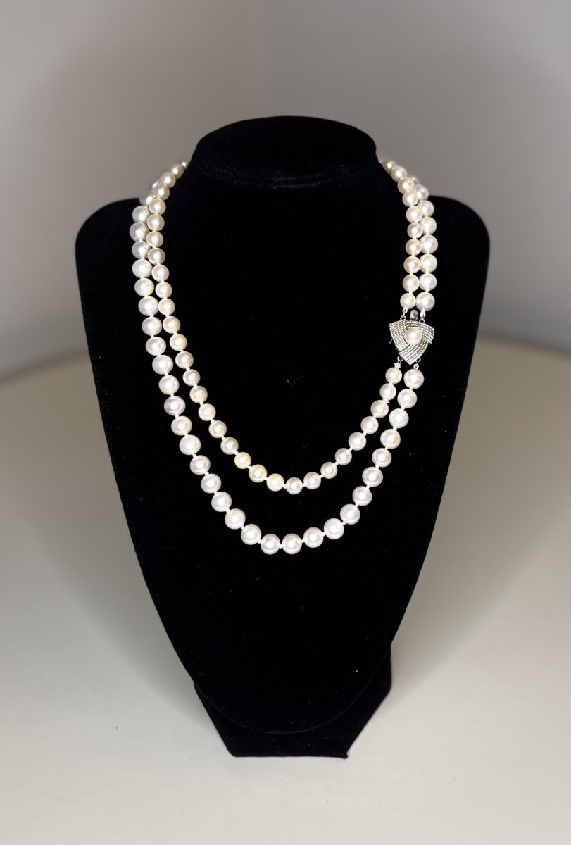 Collier Choker Double Rangs 109 Perles De Culture Fermoir Argent 42 Cm-photo-3