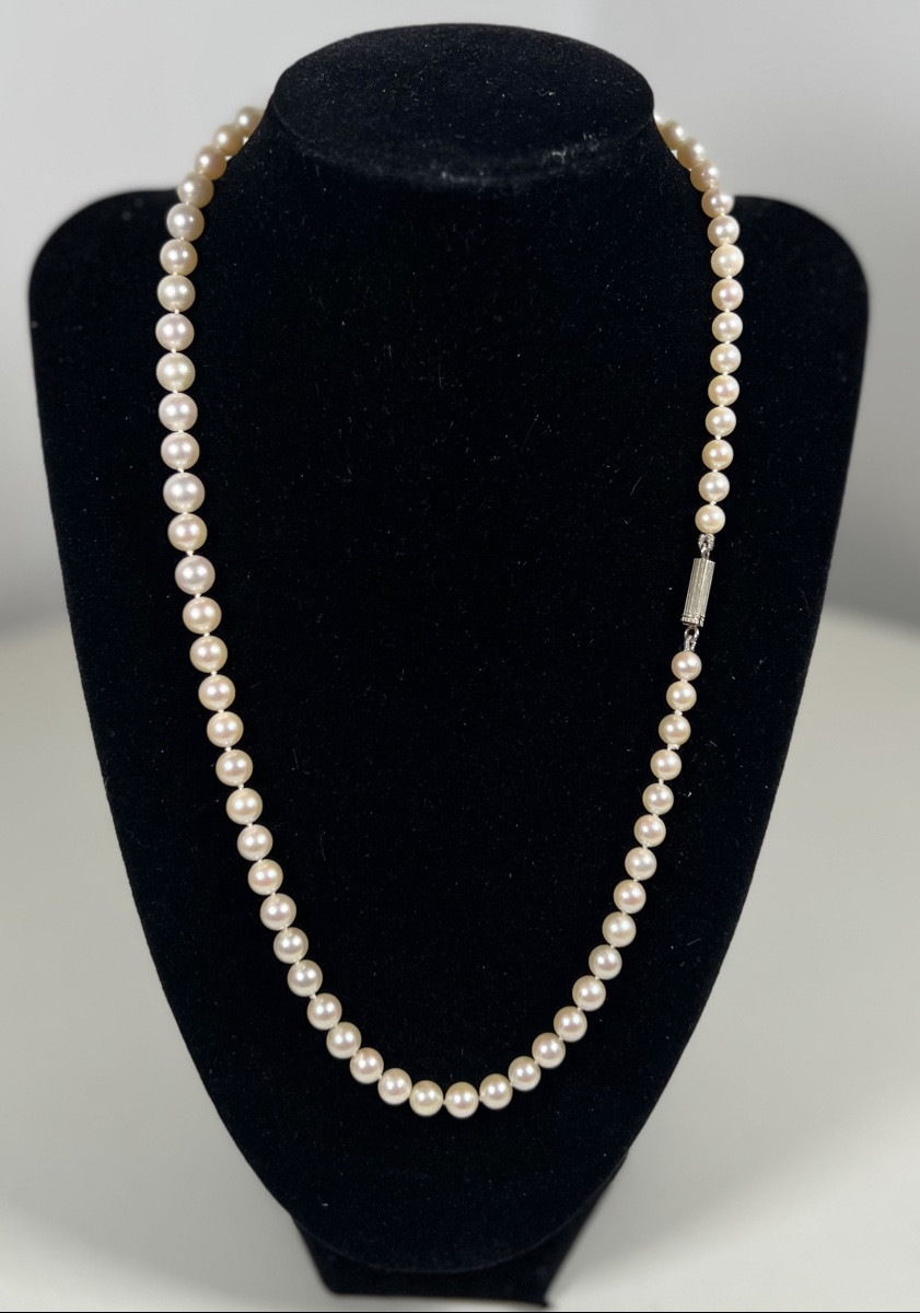 COLLIER 74 PERLES DE CULTURE AKOYA FERMOIR OR BLANC 18K 52 CM-photo-2