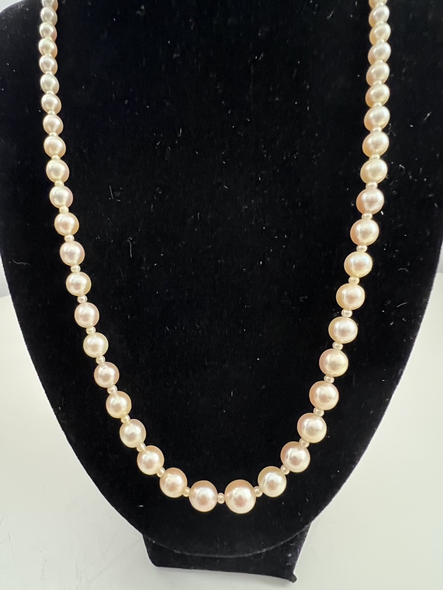 Collier de petites et grandes perles de culture fermoir or 750°/°° 55,5 cm-photo-3