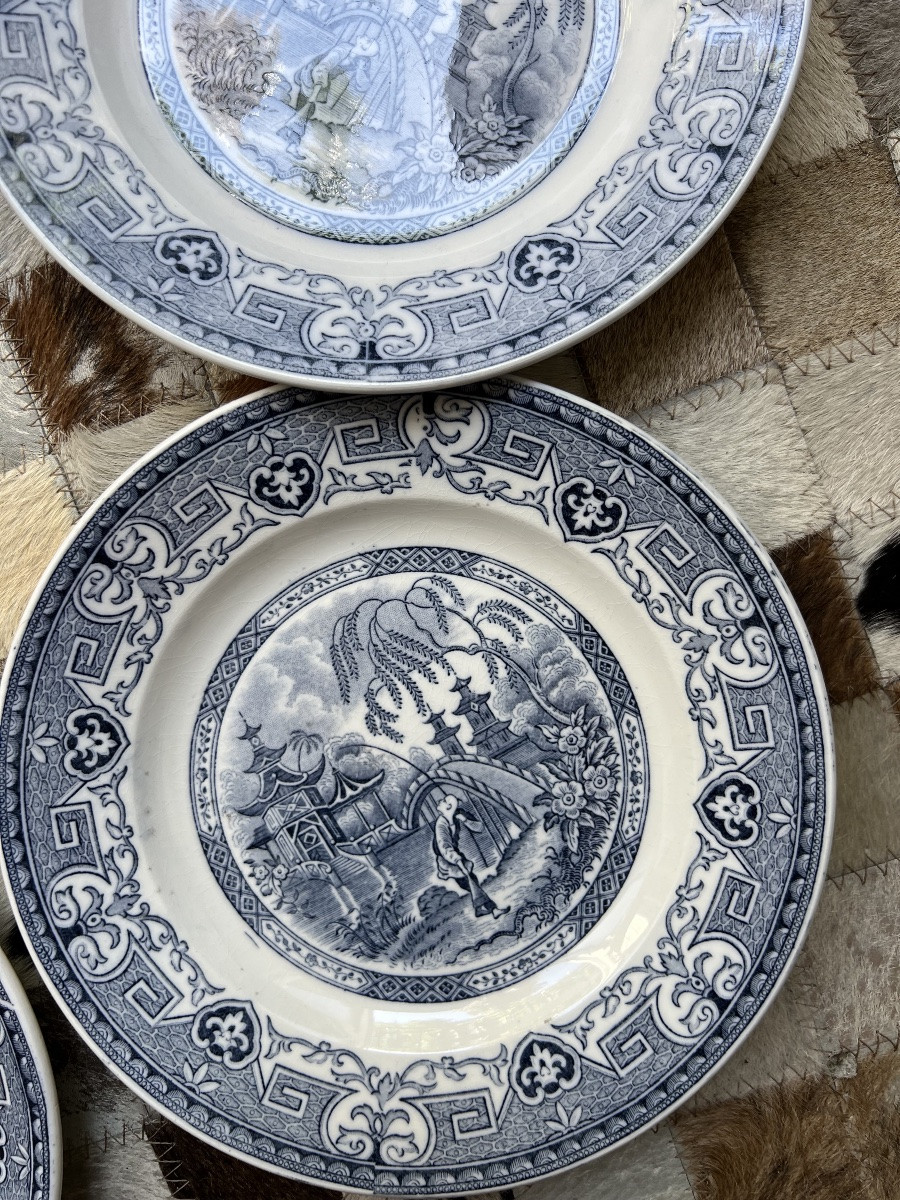 Suite De 8 Assiettes En Faïence De Sarregumines Modèle Yeddo XIX eme siècle-photo-3