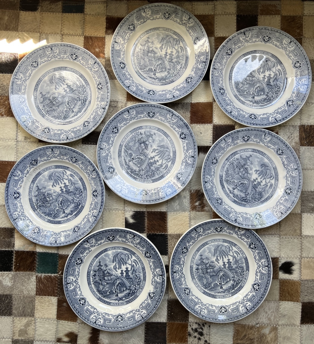 Suite De 8 Assiettes En Faïence De Sarregumines Modèle Yeddo XIX eme siècle
