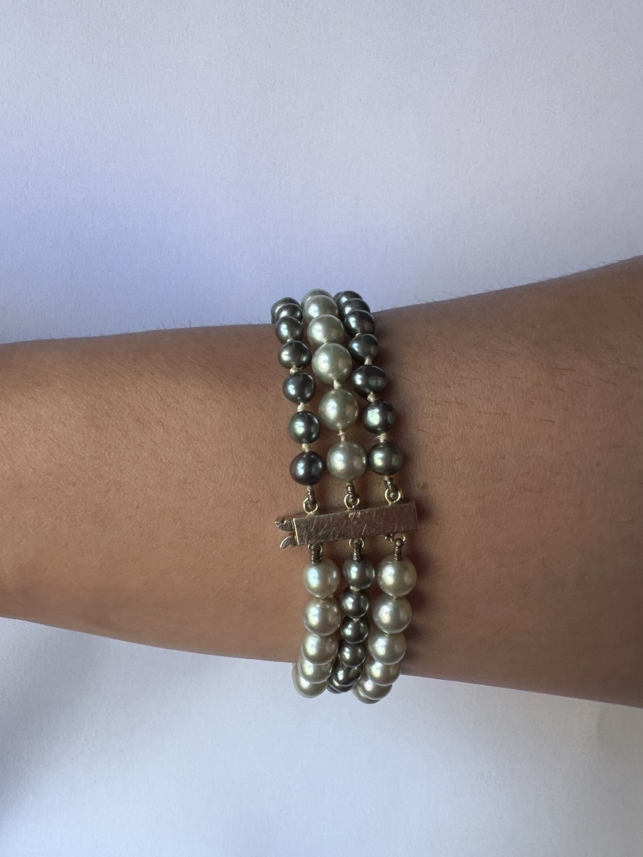 Bracelet 3 Rangs Perles De Tahiti Mers Du Sud Fermoir Or 18k 19 Cm-photo-2