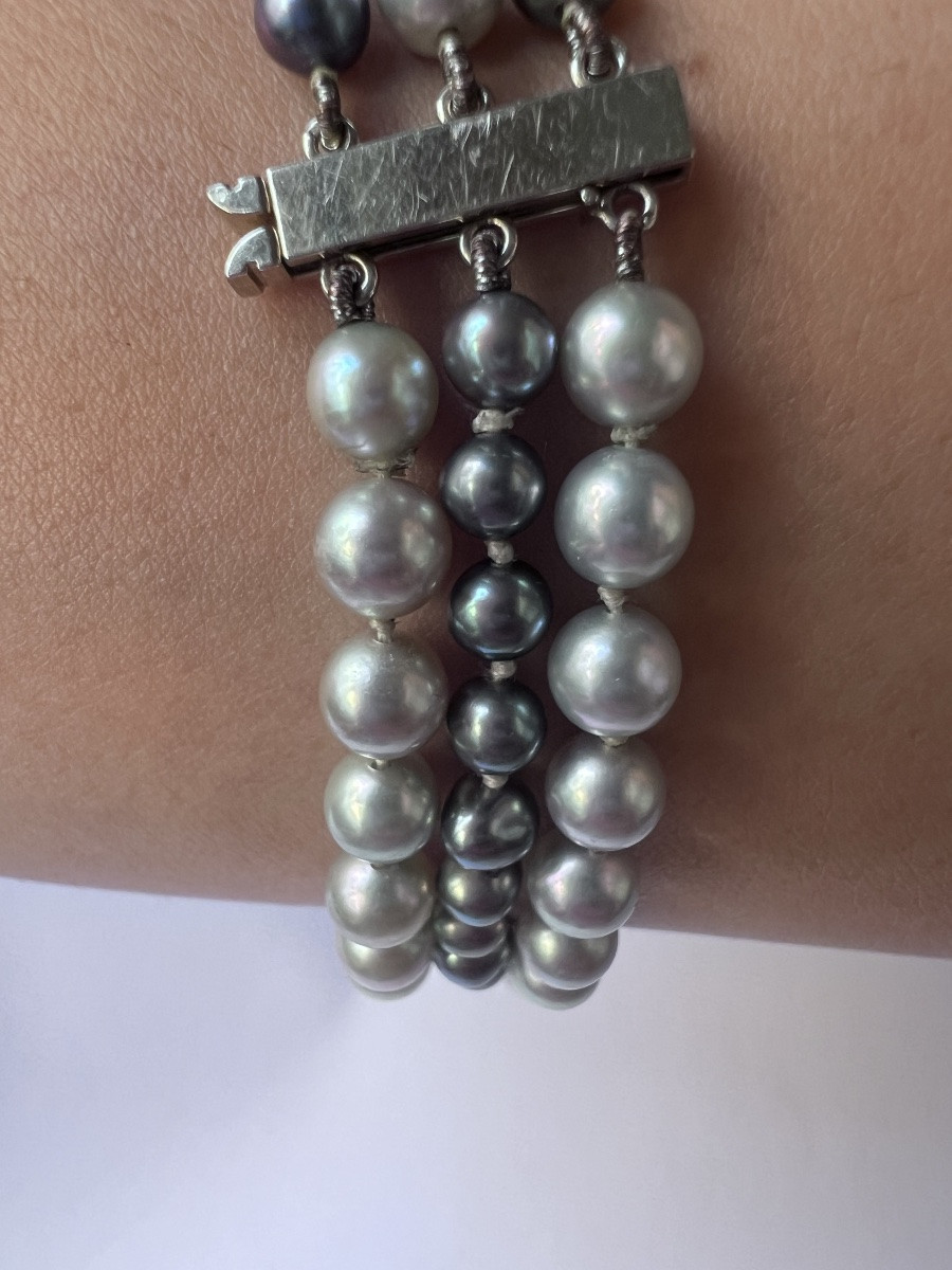 Bracelet 3 Rangs Perles De Tahiti Mers Du Sud Fermoir Or 18k 19 Cm-photo-3