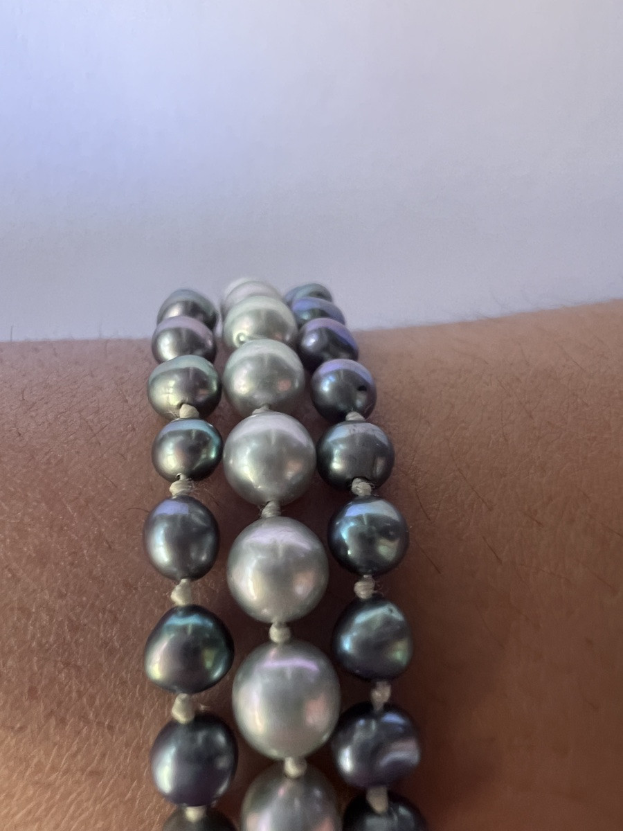 Bracelet 3 Rangs Perles De Tahiti Mers Du Sud Fermoir Or 18k 19 Cm-photo-4