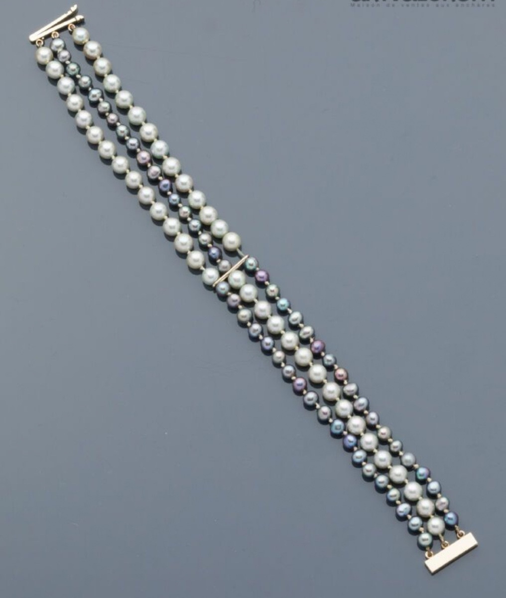 Bracelet 3 Rangs Perles De Tahiti Mers Du Sud Fermoir Or 18k 19 Cm