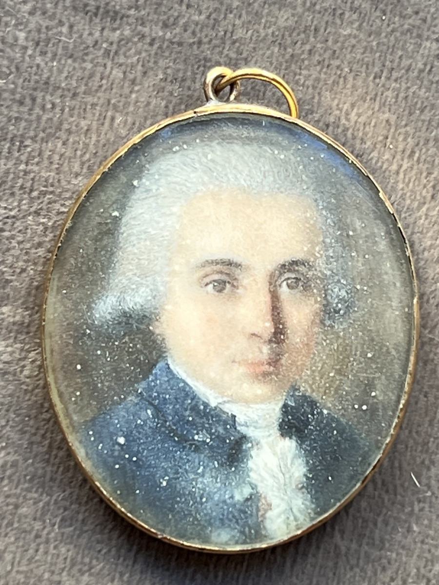 Miniature Portrait Of A Man On Ivory 18th Century 24k Gold Frame-photo-1