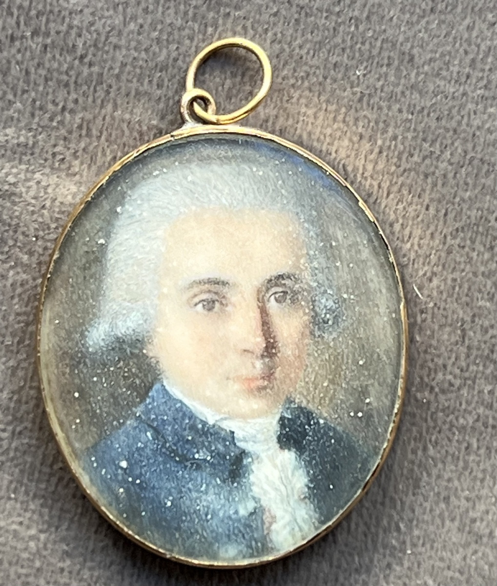 Miniature Portrait Of A Man On Ivory 18th Century 24k Gold Frame