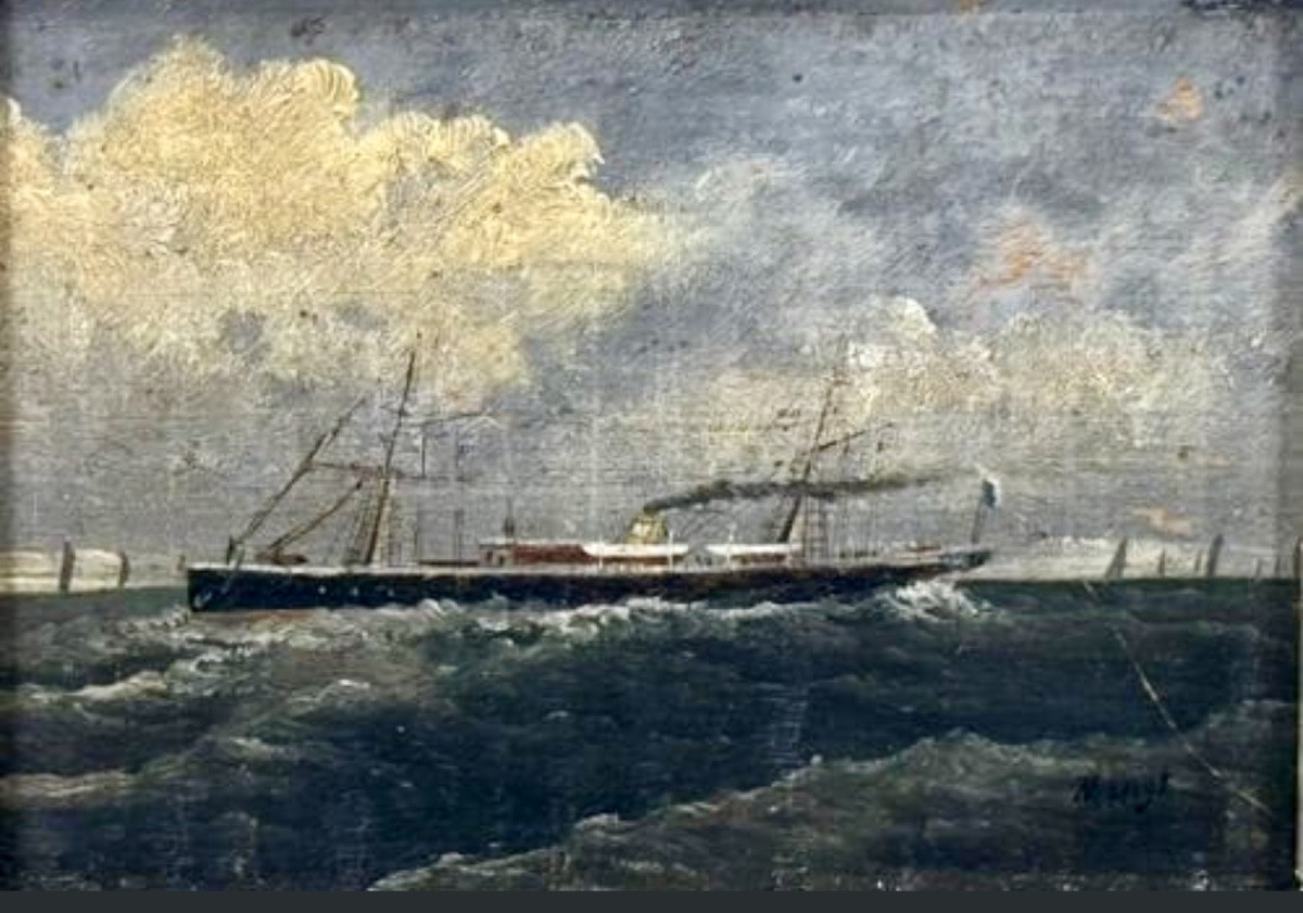 MARINE HUILE Sûr PANNEAU PEINTURE MARIOT FIN XIX EME SIECLE PAINTING-photo-2