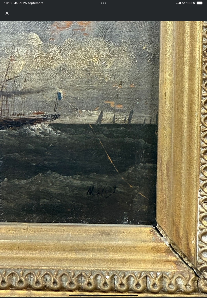 MARINE HUILE Sûr PANNEAU PEINTURE MARIOT FIN XIX EME SIECLE PAINTING-photo-4