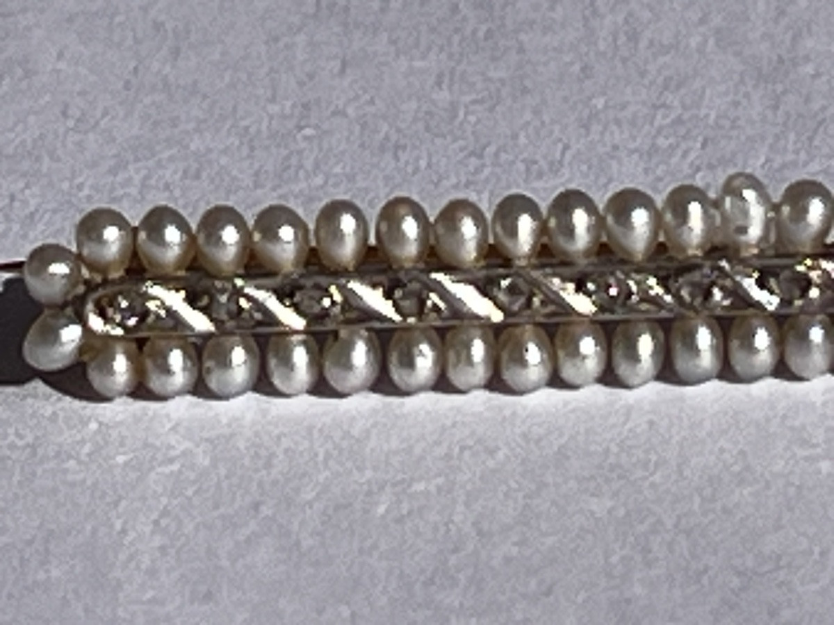 18k Gold Barrette Brooch With Art Deco Cultured Pearl Diamonds-photo-3