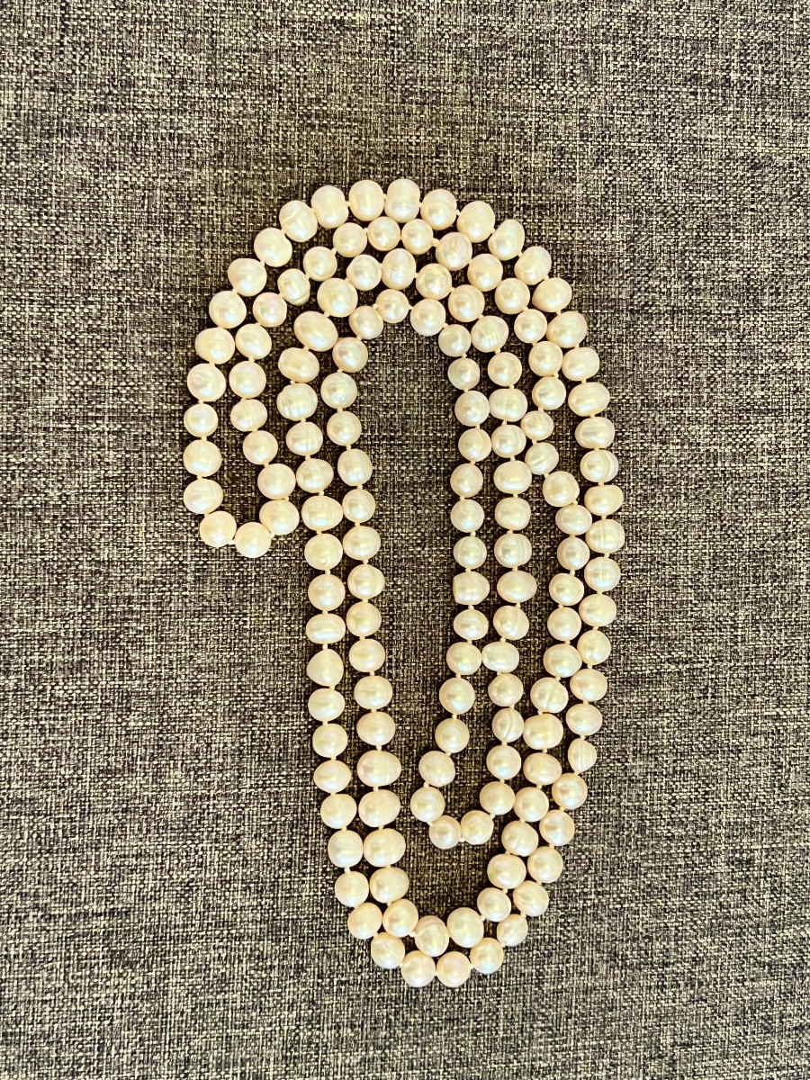 Large Necklace 145 Cultured Pearls Approximately 120 Cm