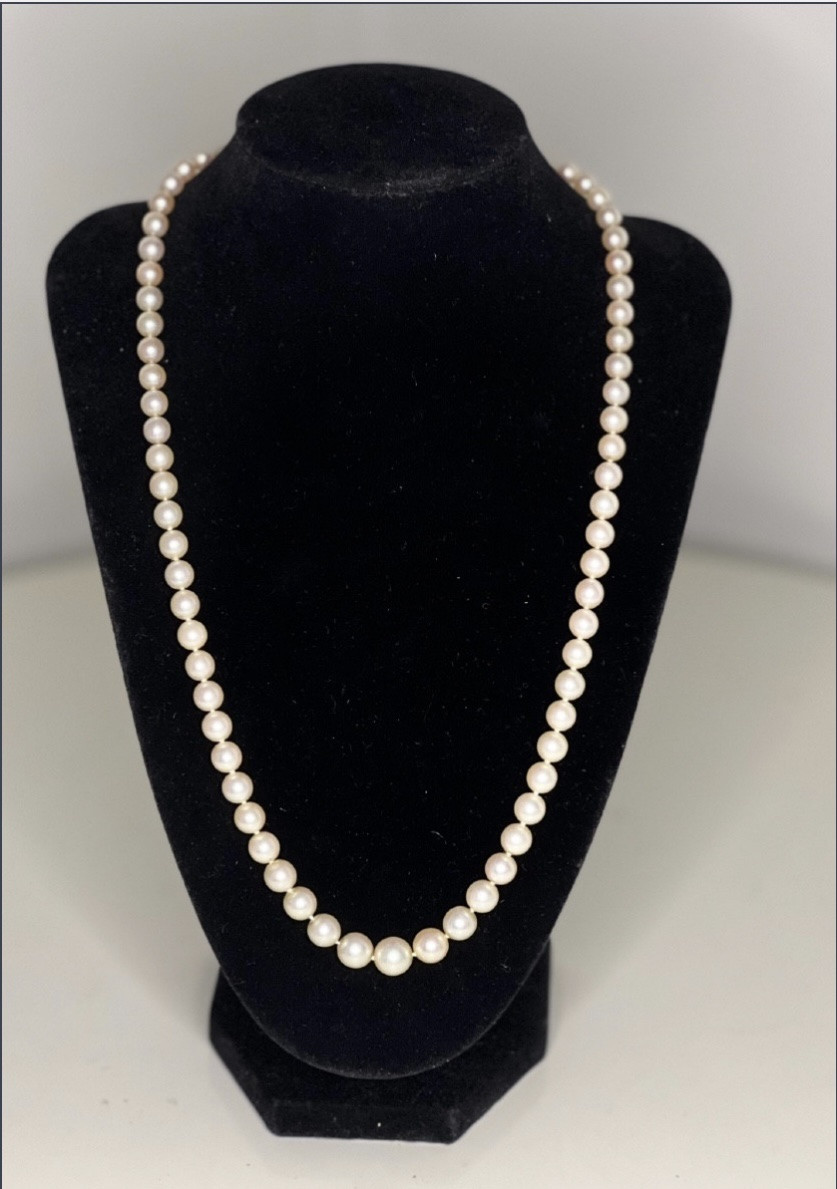 Necklace 58 White Akoya Cultured Pearls 18k Gold Clasp Sapphire 54 Cm-photo-1