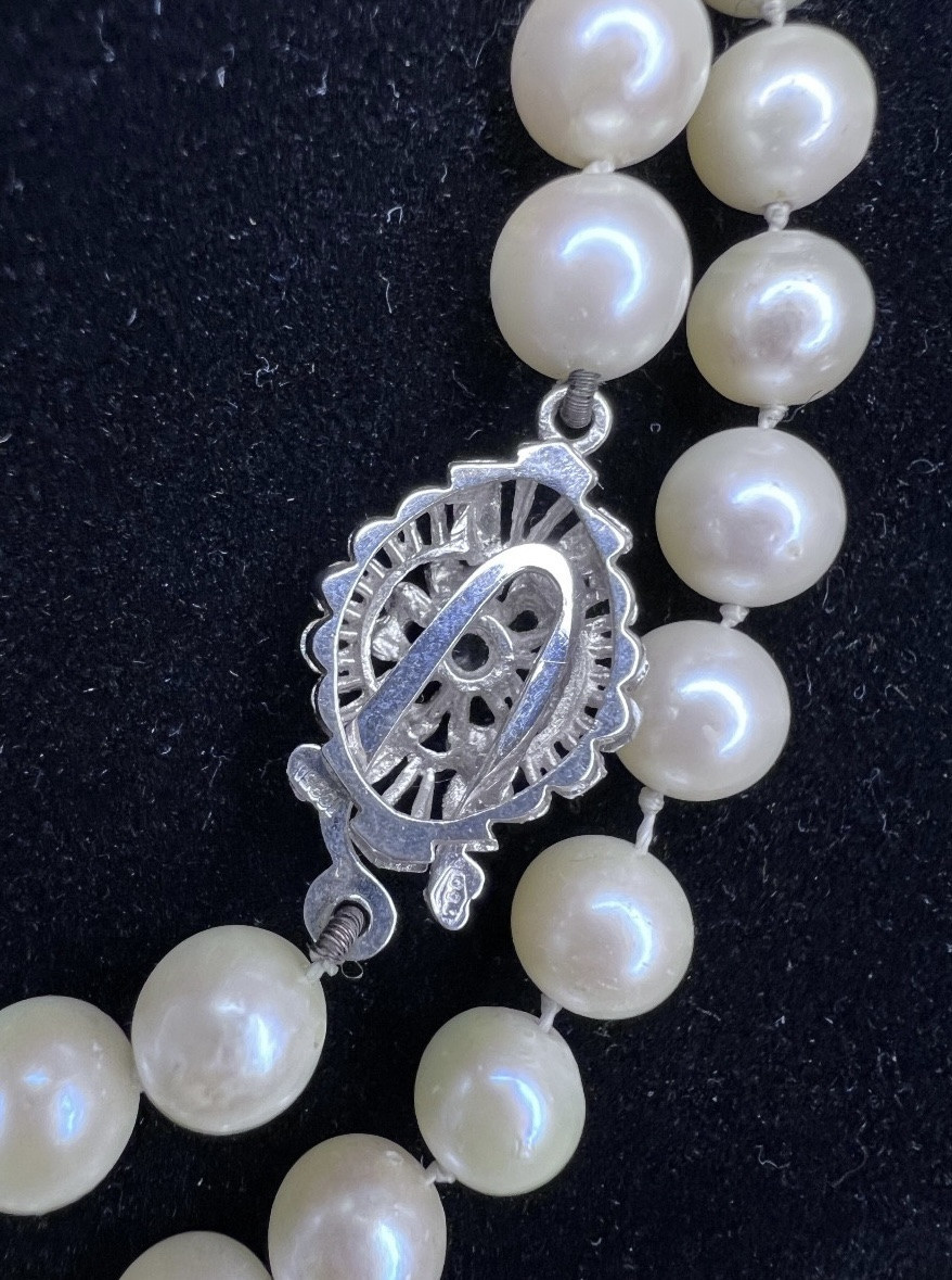 Necklace 58 White Akoya Cultured Pearls 18k Gold Clasp Sapphire 54 Cm-photo-3