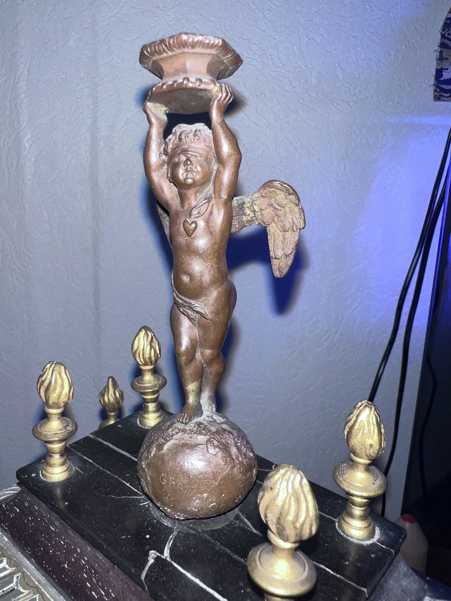 Cartel pendule religieuse XIX eme siècle marqueterie boulle BA-photo-2